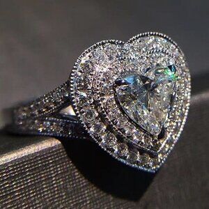Sweet Large Heart Crystal CZ Luxury Vintage Silver Ring for Women, VIP4…